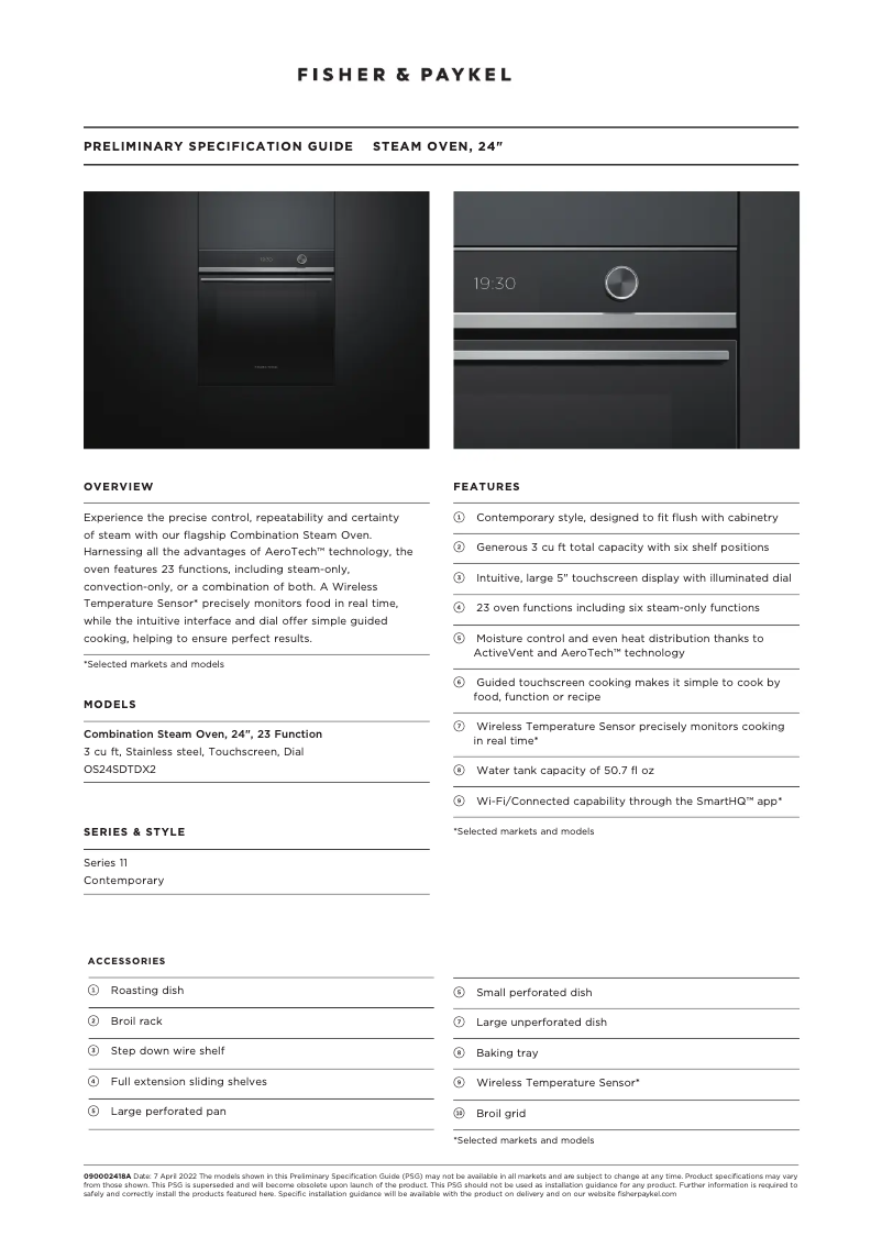 Page n°1 - Fiche technique Fisher & Paykel OS24SDTDX2