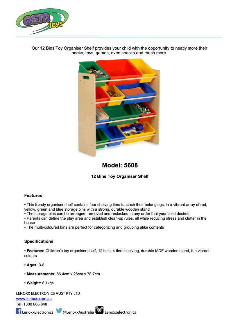 Page 1 de la notice Fiche technique Gem Toys 5608