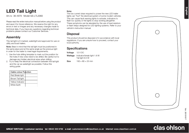 Page 1 de la notice Manuel utilisateur Cotech GS-LTL2060