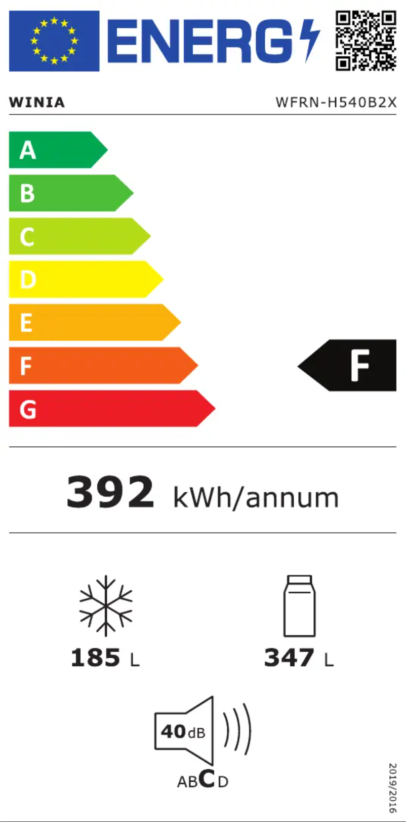 Page n°1 - Label énergétique Winia WFRN-H540B2X