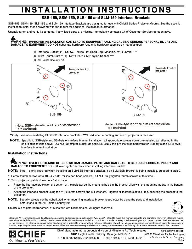 Page 1 de la notice Manuel utilisateur Chief SSB159