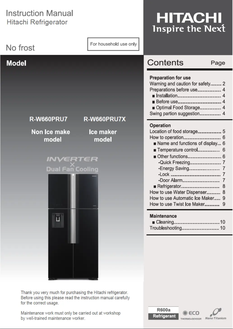 Imagen de la primera página del manual del dispositivo R-W660PRU7X