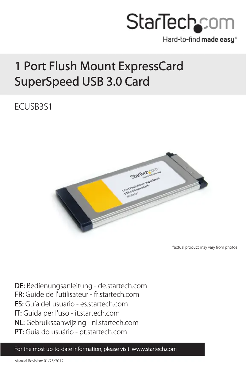 Page 1 de la notice Manuel utilisateur StarTech.com ECUSB3S1