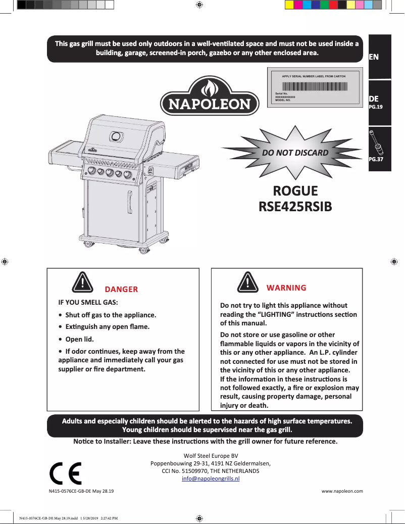 Page 1 de la notice Manuel utilisateur Napoleon Rogue SE 425
