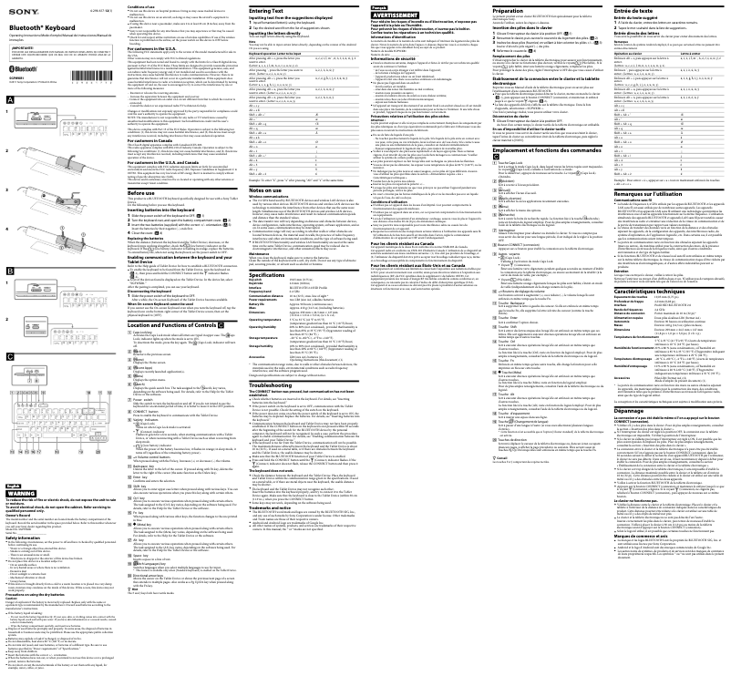 Page 1 de la notice Manuel utilisateur Sony SGPWKB1