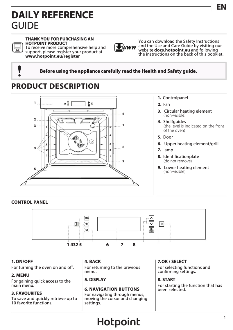 Page 1 de la notice Manuel utilisateur Hotpoint SI7 891 SP IX