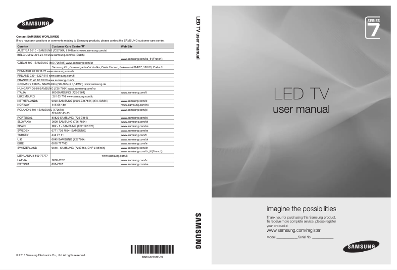 Page n°1 - Manuel utilisateur Samsung UE55C7705WS