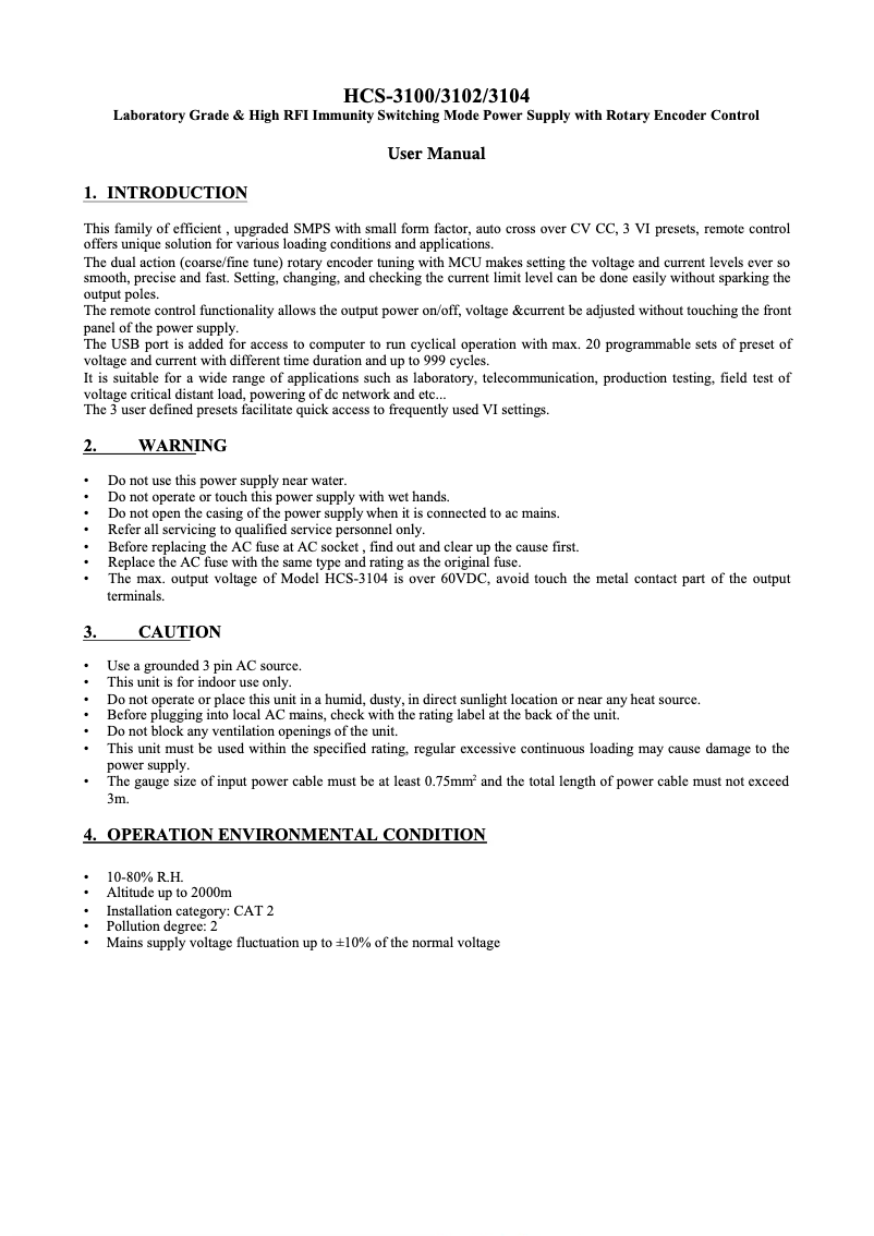 Page 1 de la notice Manuel utilisateur Manson HCS-3102