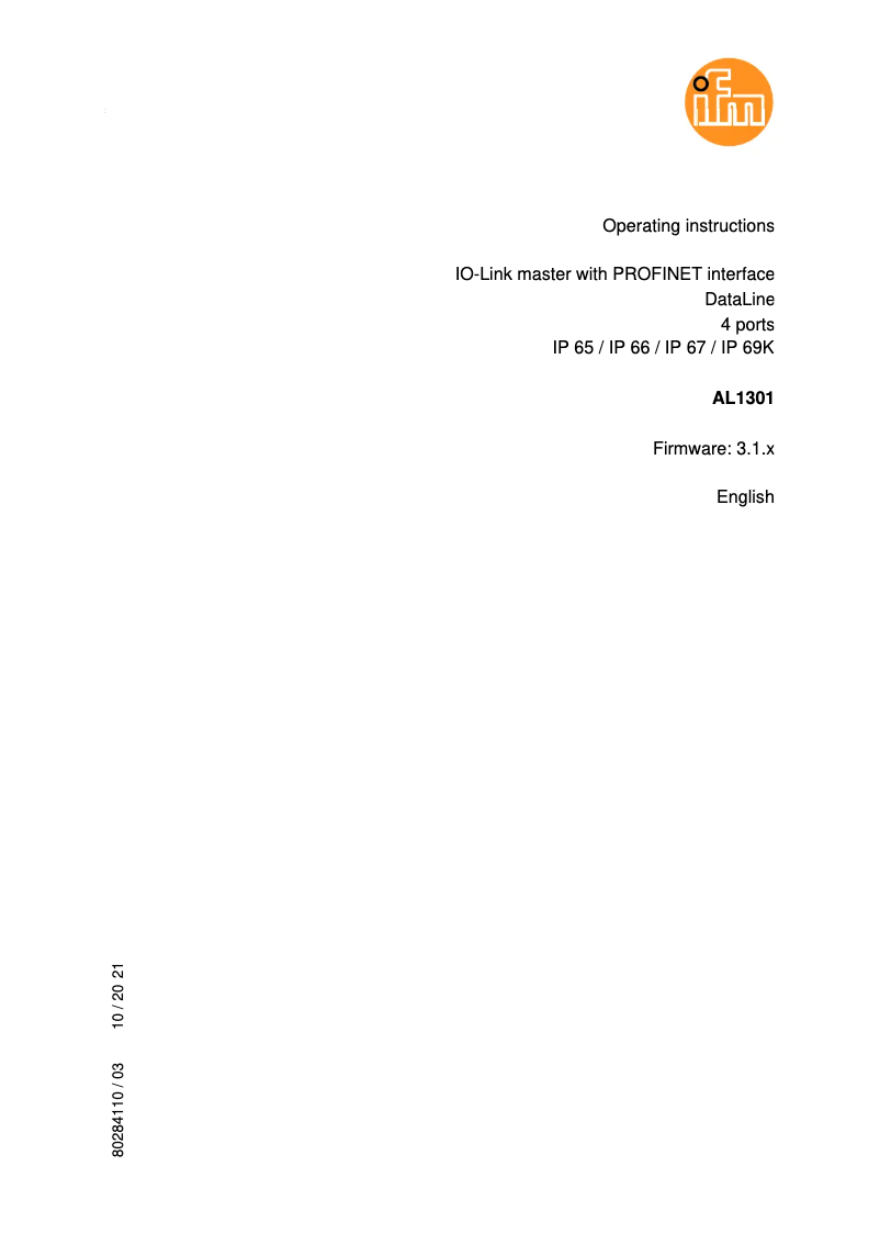 Page n°1 - Manuel utilisateur IFM AL1301