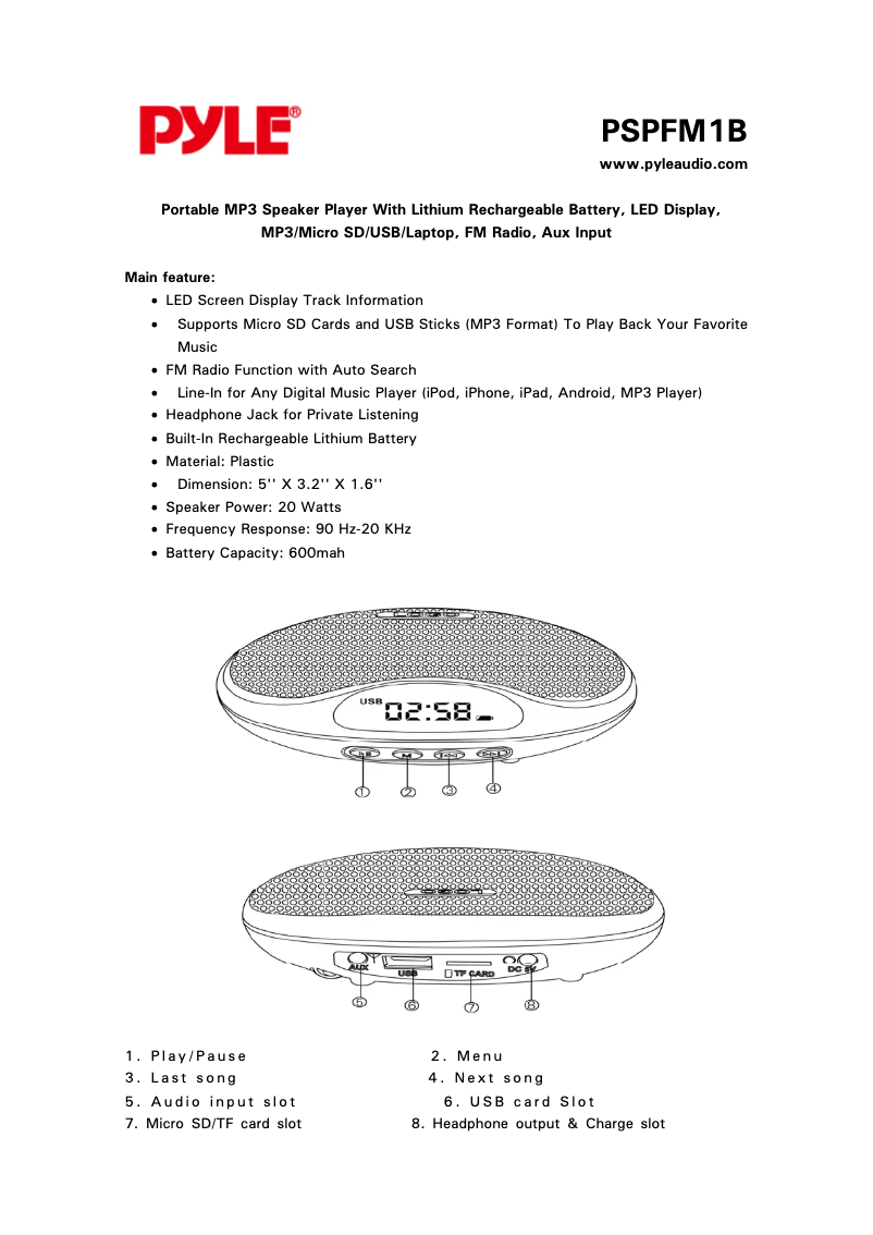 Page n°1 - Manuel utilisateur Pyle PSPFM1B
