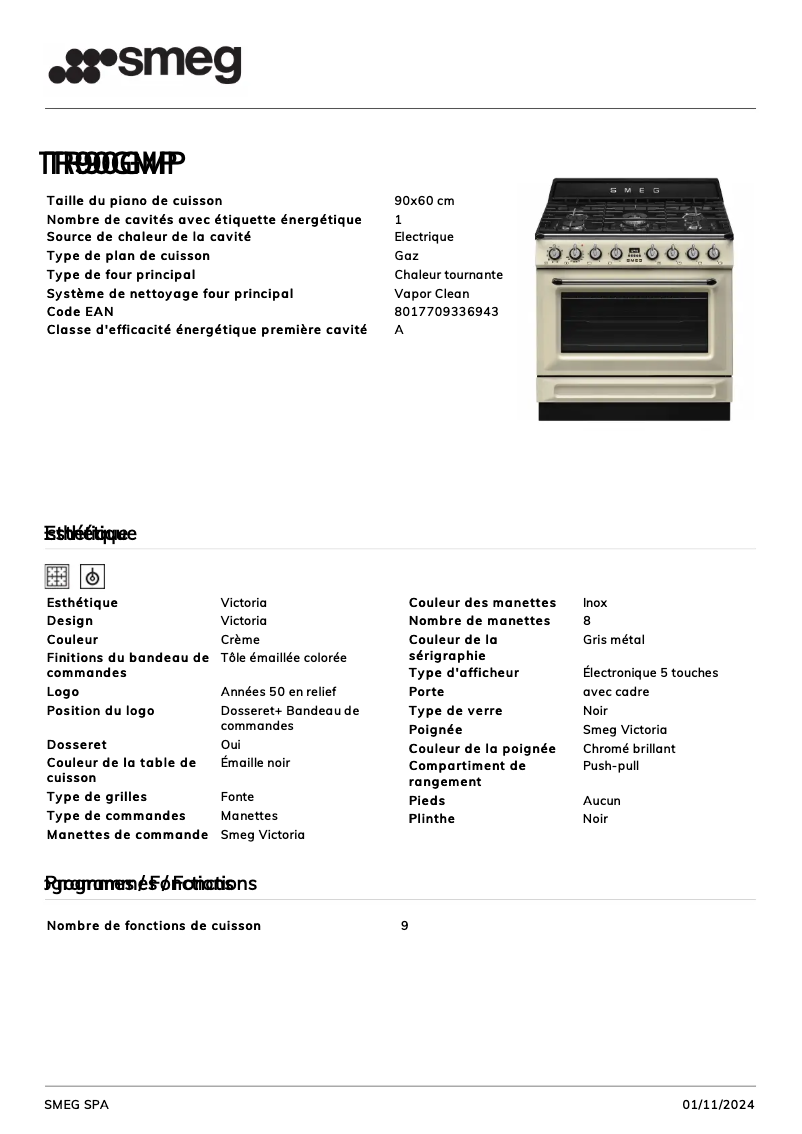 Page n°1 - Fiche technique Smeg TR90GMP