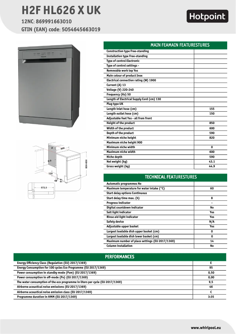 Image de la première page du manuel de l'appareil H2F HL626 X UK