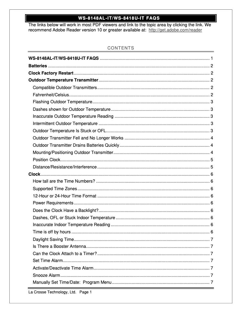 Page n°1 - FAQ La Crosse Technology WS-8418AL-IT