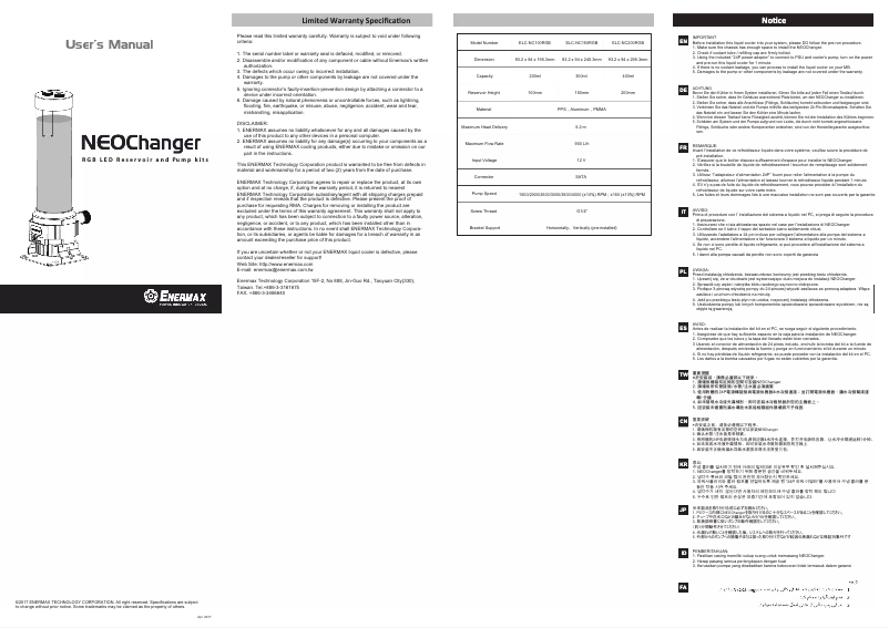 Page 1 de la notice Manuel utilisateur Enermax NEOChanger ELC-NC100RGB