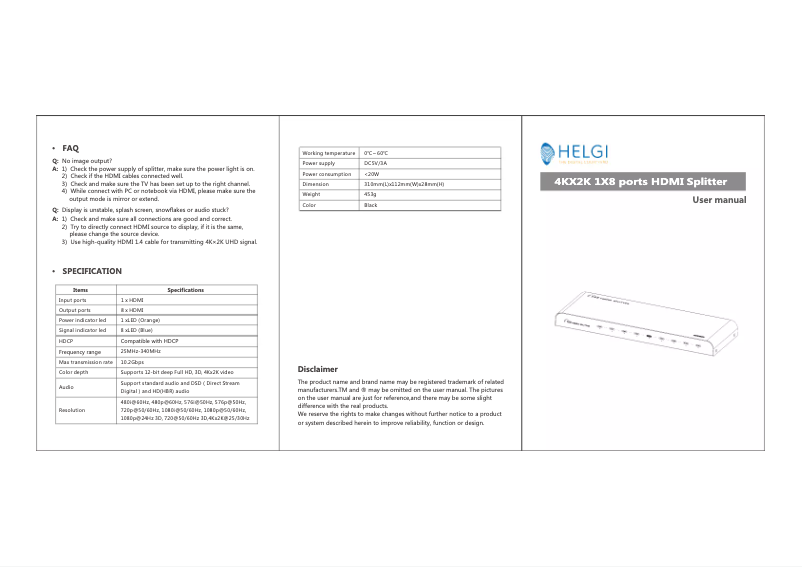Page 1 de la notice Manuel utilisateur HELGI HLG0318PRO