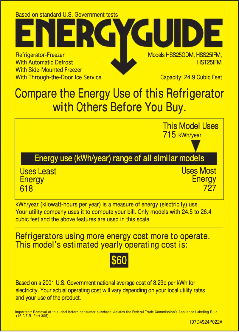 Page n°1 - Label énergétique Hotpoint HSS25IFMWW