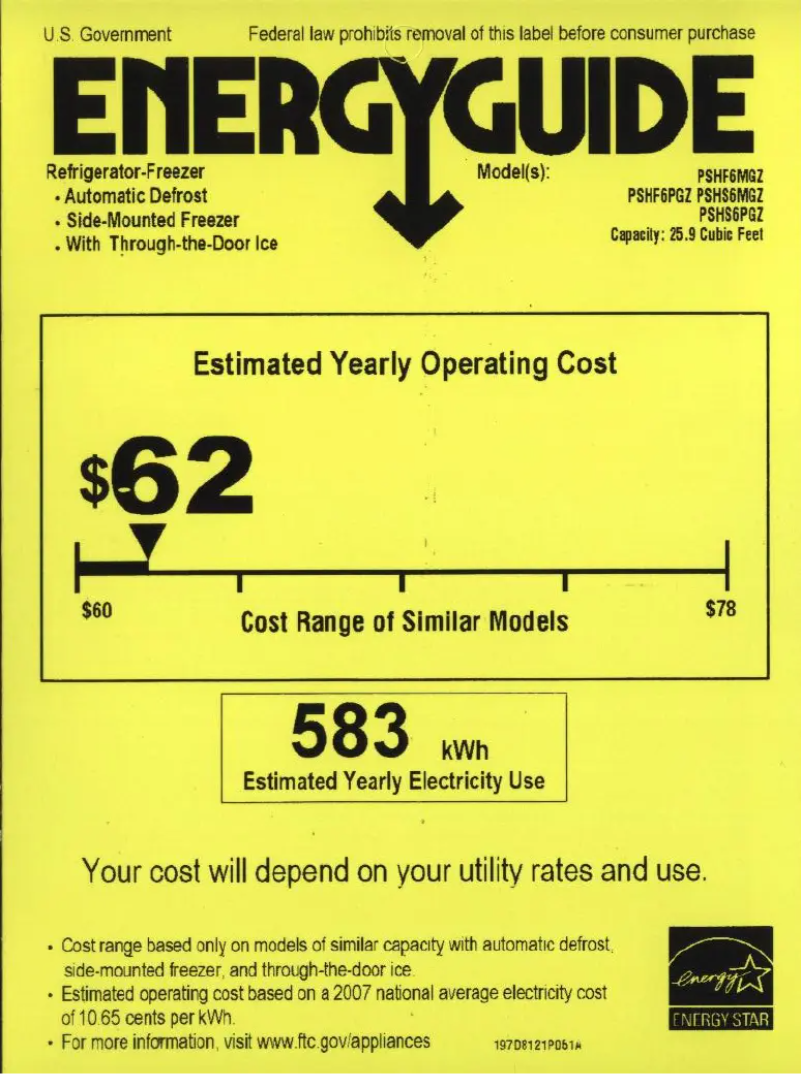 Page n°1 - Label énergétique GE PSHF6MGZCC