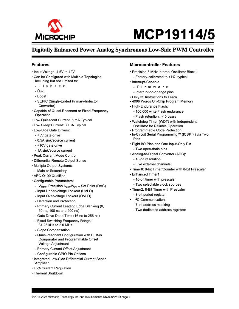 Image de la première page du manuel de l'appareil MCP19114