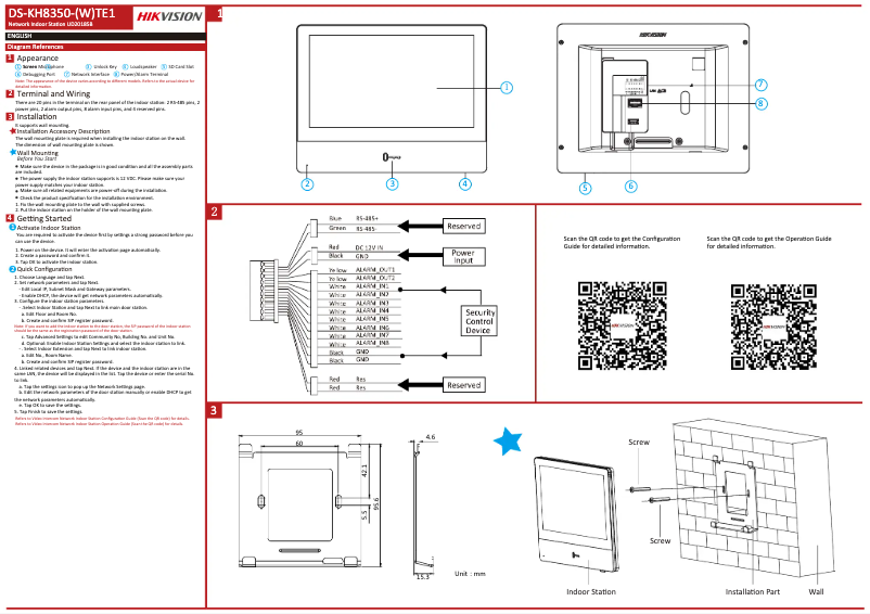 Page 1 de la notice Guide de démarrage rapide Hikvision DS-KH8350-TE1