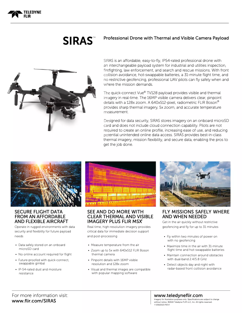 Page 1 de la notice Fiche technique FLIR SIRAS