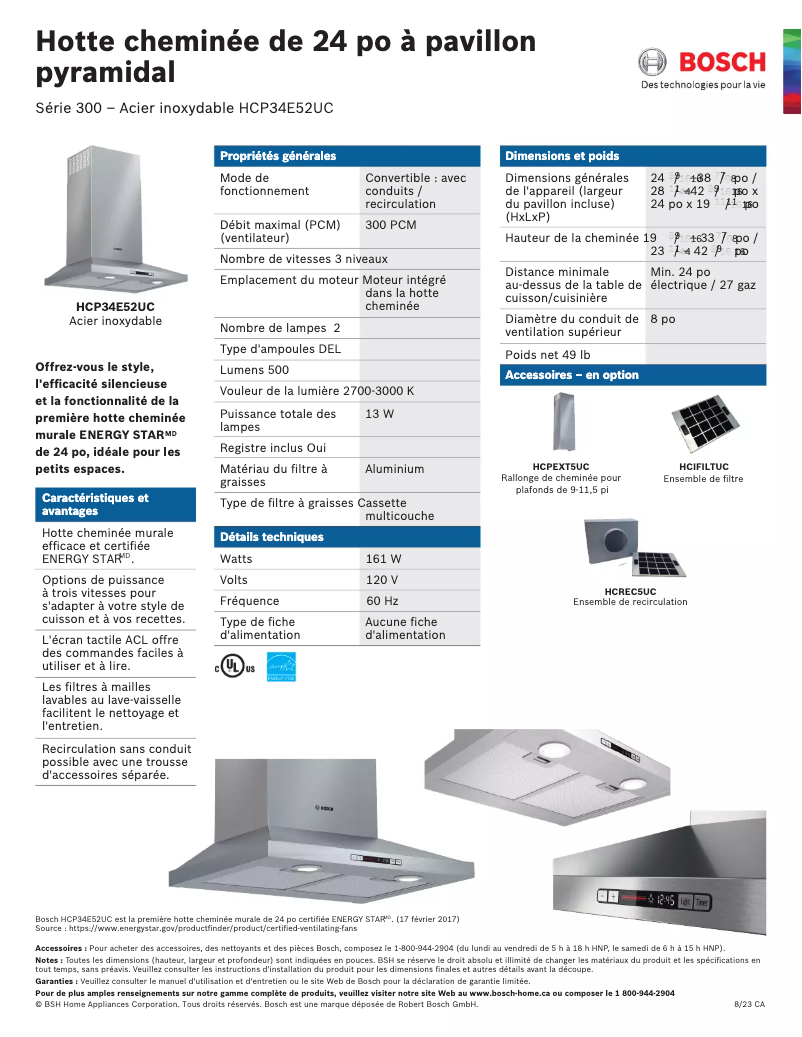 Página 1 del manual Ficha técnica Bosch HCP34E52UC