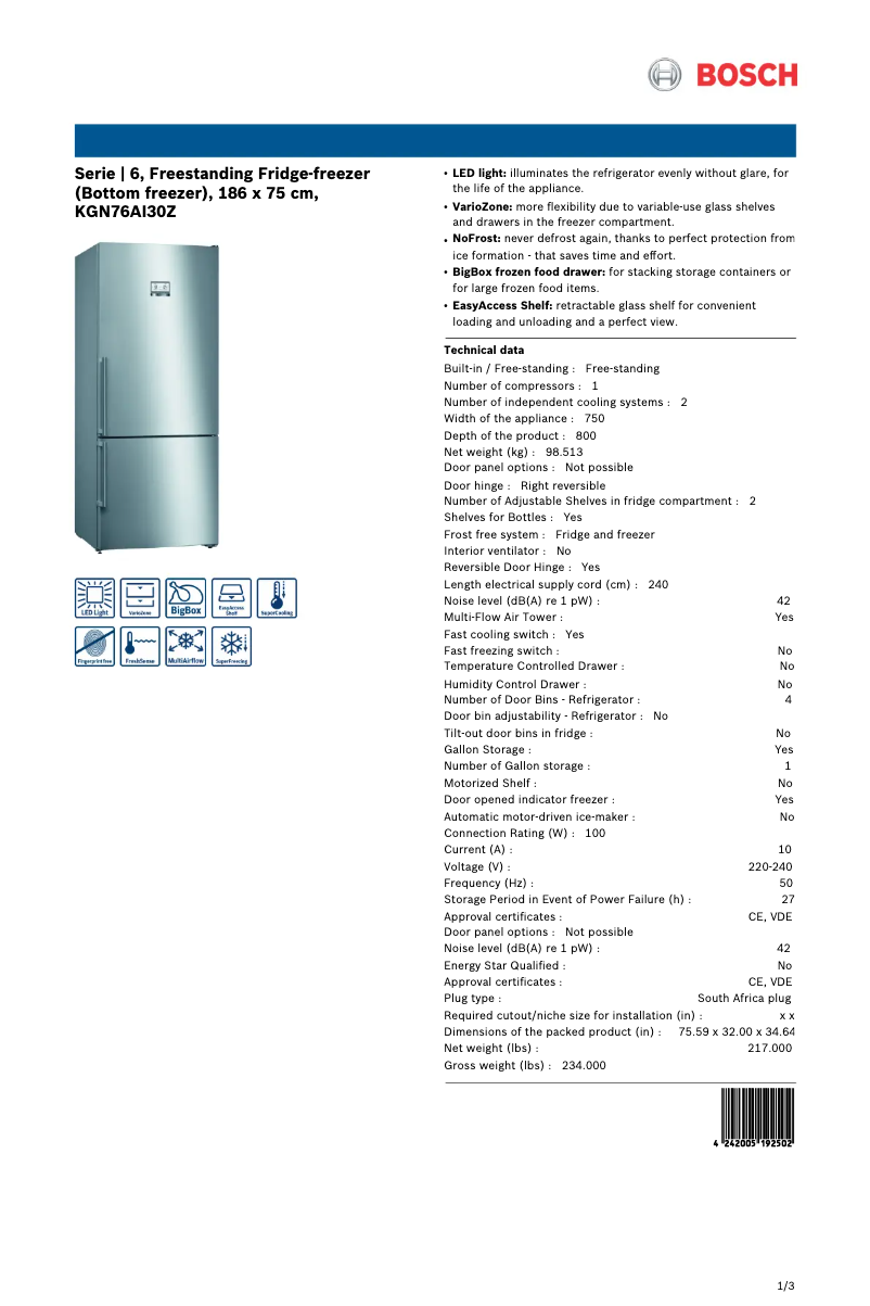 Image de la première page du manuel de l'appareil KGN76AI30Z