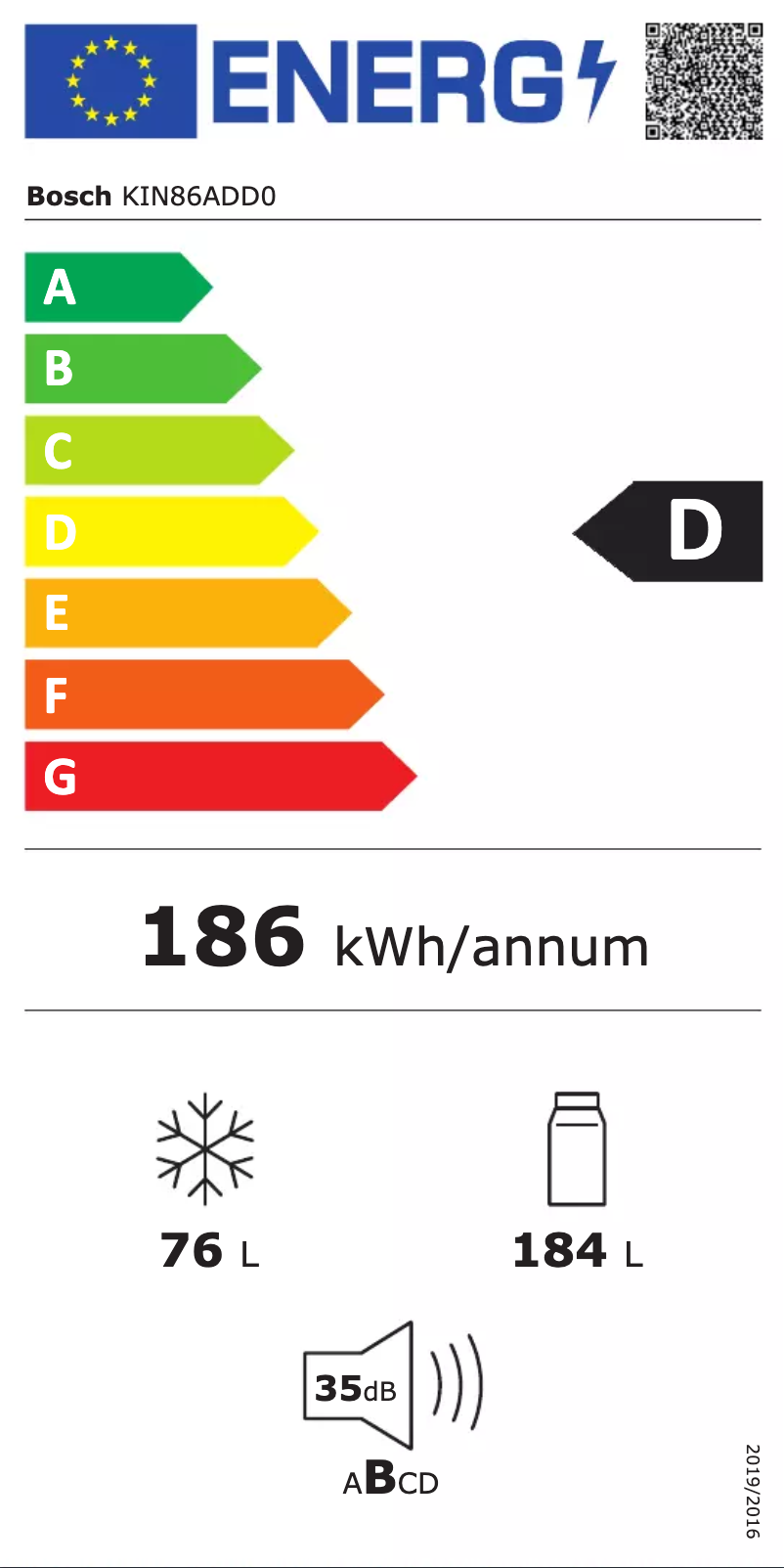 Page n°1 - Label énergétique Bosch KIN86ADD0