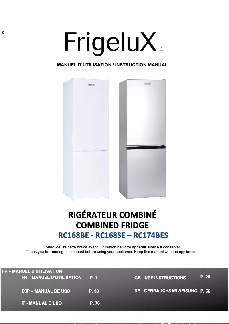 Página 1 del manual Manual de usuario FrigeluX RC168BE