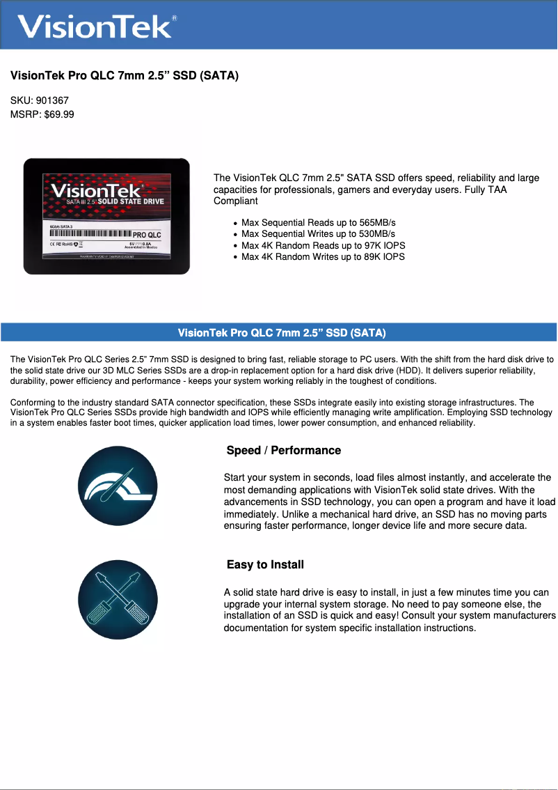 Page 1 de la notice Manuel utilisateur VisionTek Pro QLC