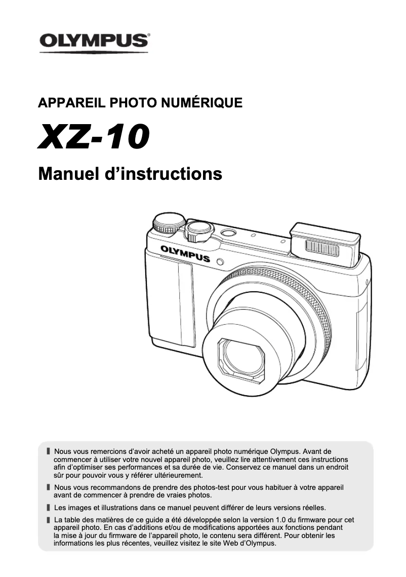 Page 1 de la notice Manuel utilisateur Olympus Stylus XZ-10