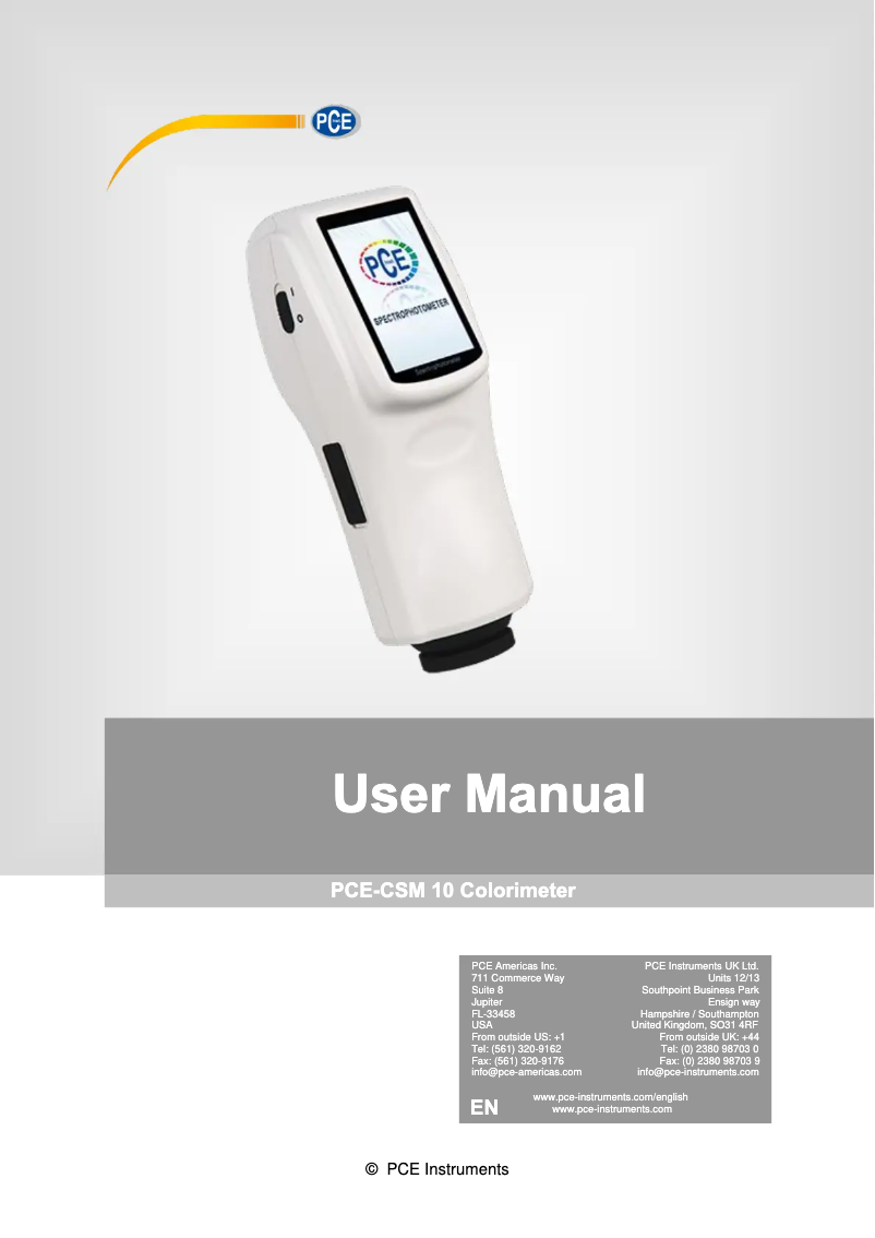 Page n°1 - Manuel utilisateur PCE Instruments PCE-CSM 10