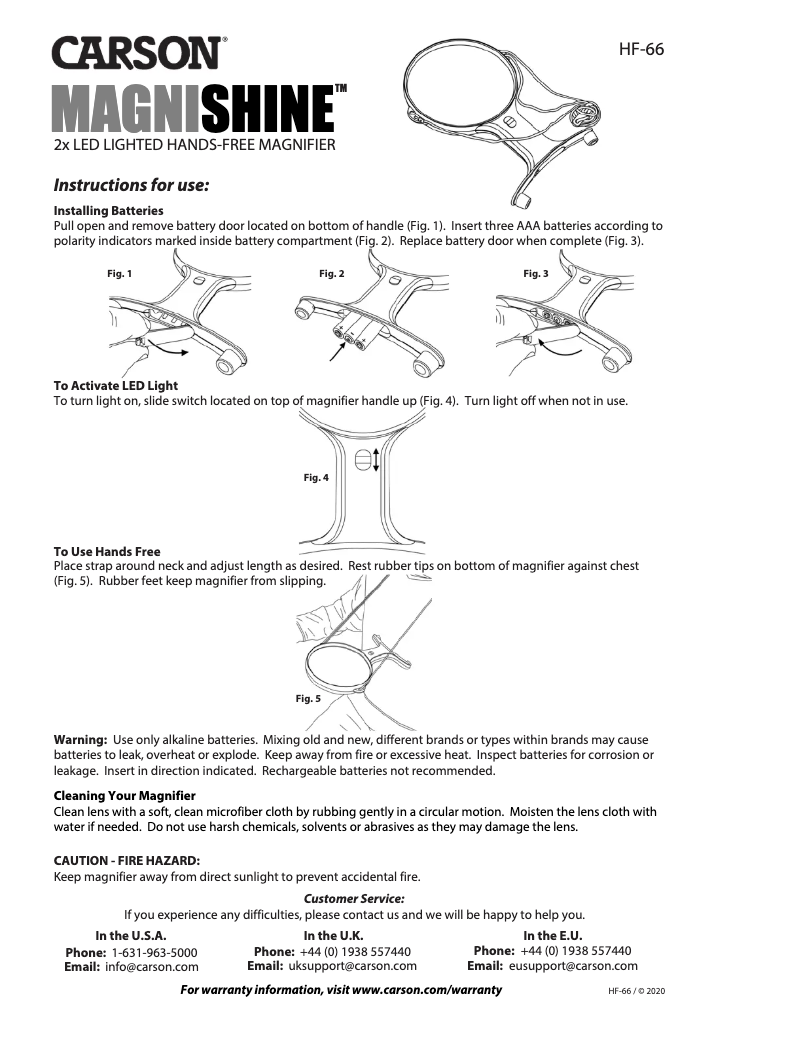 Page 1 de la notice Manuel utilisateur Carson HF-66