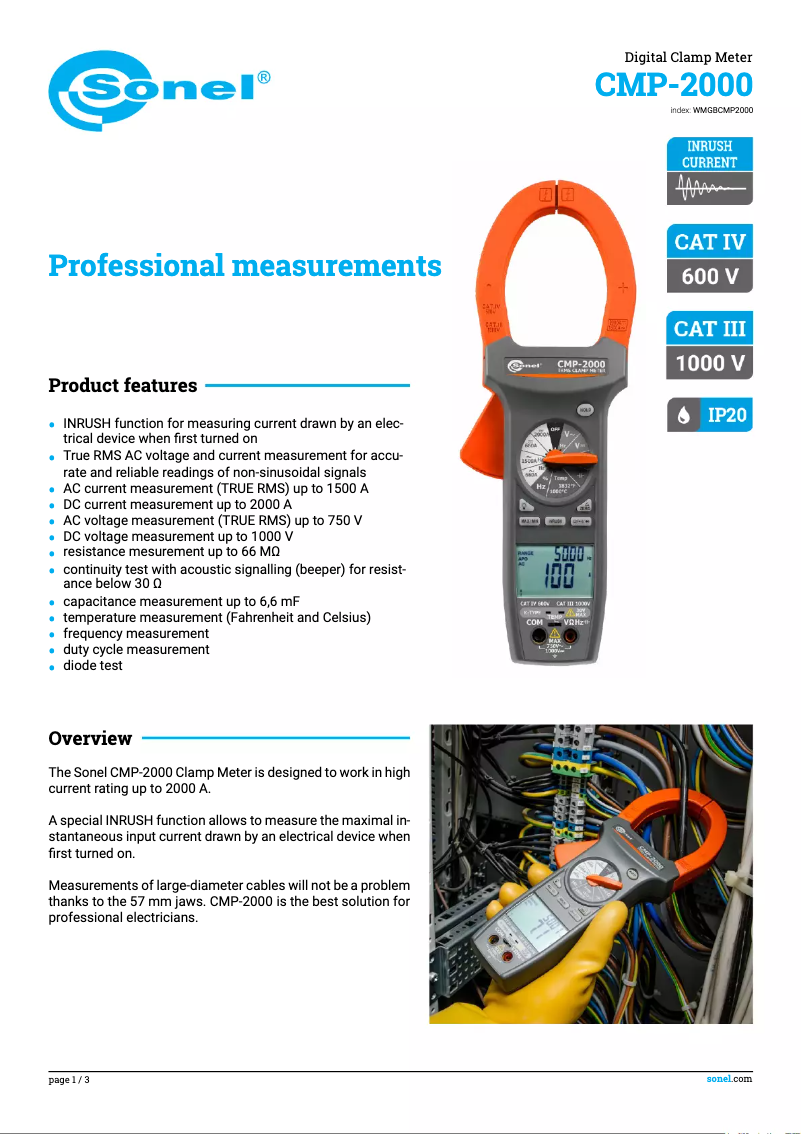 Página 1 del manual Ficha técnica Sonel CMP-2000