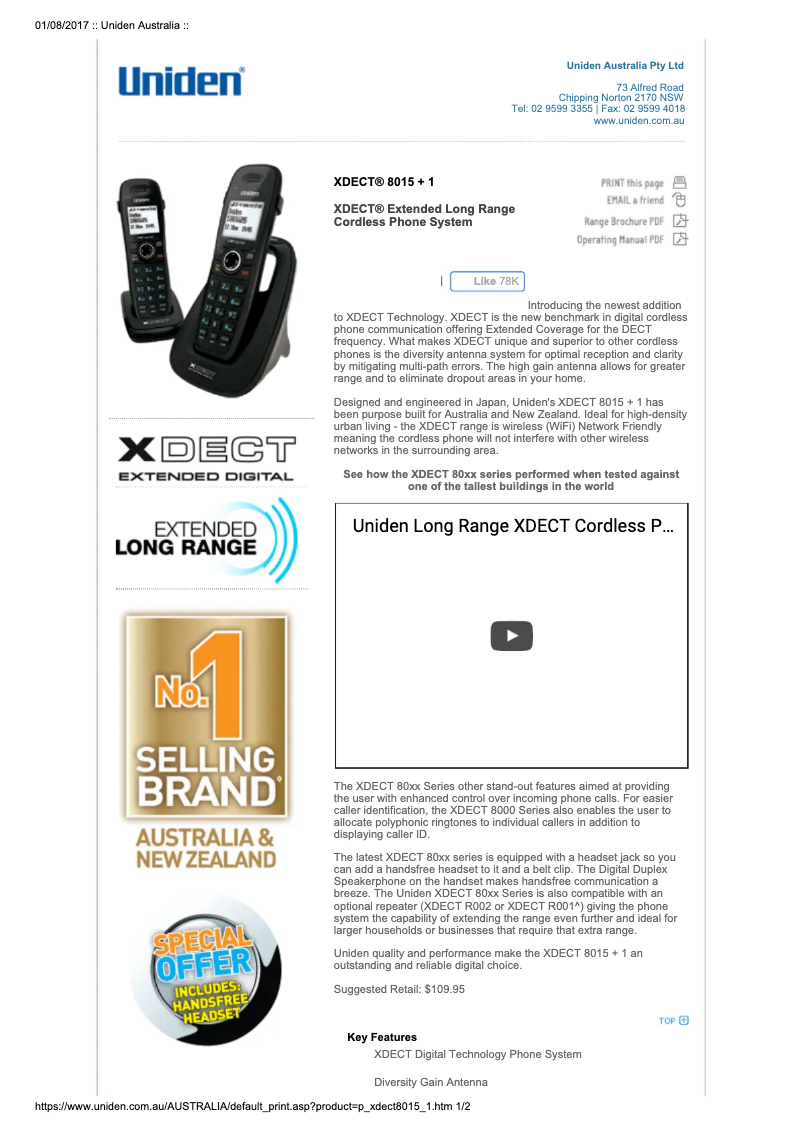 Image de la première page du manuel de l'appareil XDECT 8015