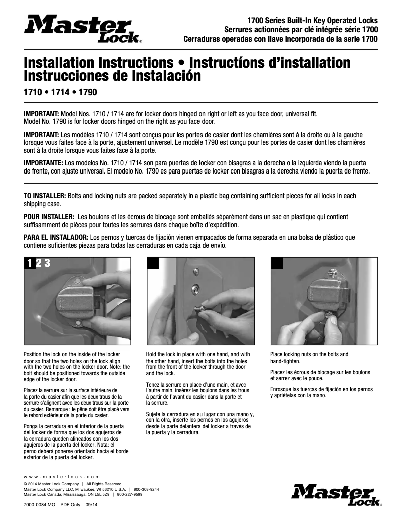 Page 1 de la notice Manuel utilisateur Master Lock 1710