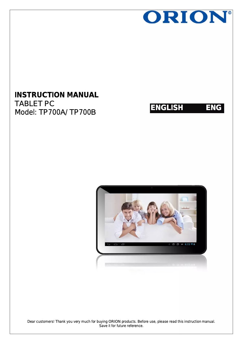 Page 1 de la notice Manuel utilisateur Orion TP700B