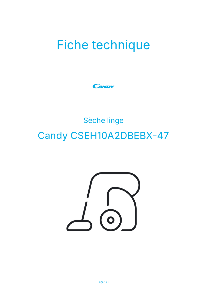 Page n°1 - Fiche technique Candy CSEH10A2DBEBX-47