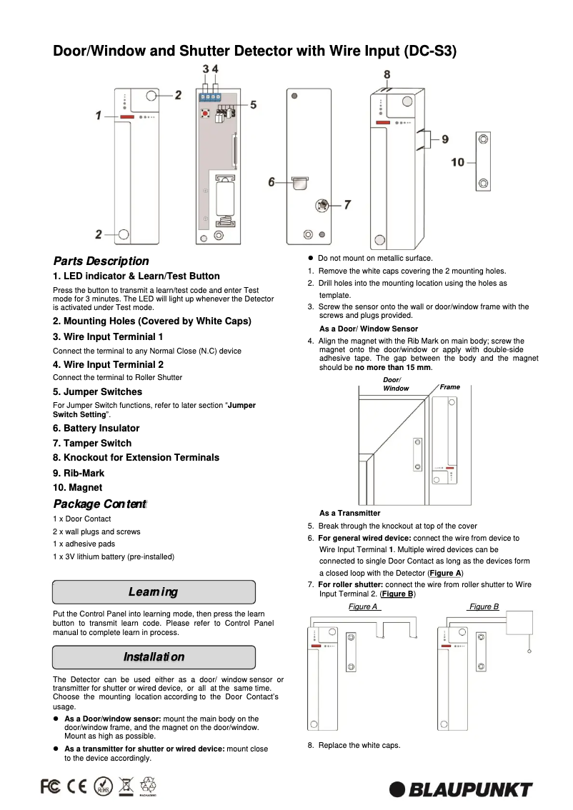 Page 1 de la notice Manuel utilisateur Blaupunkt DC-S3