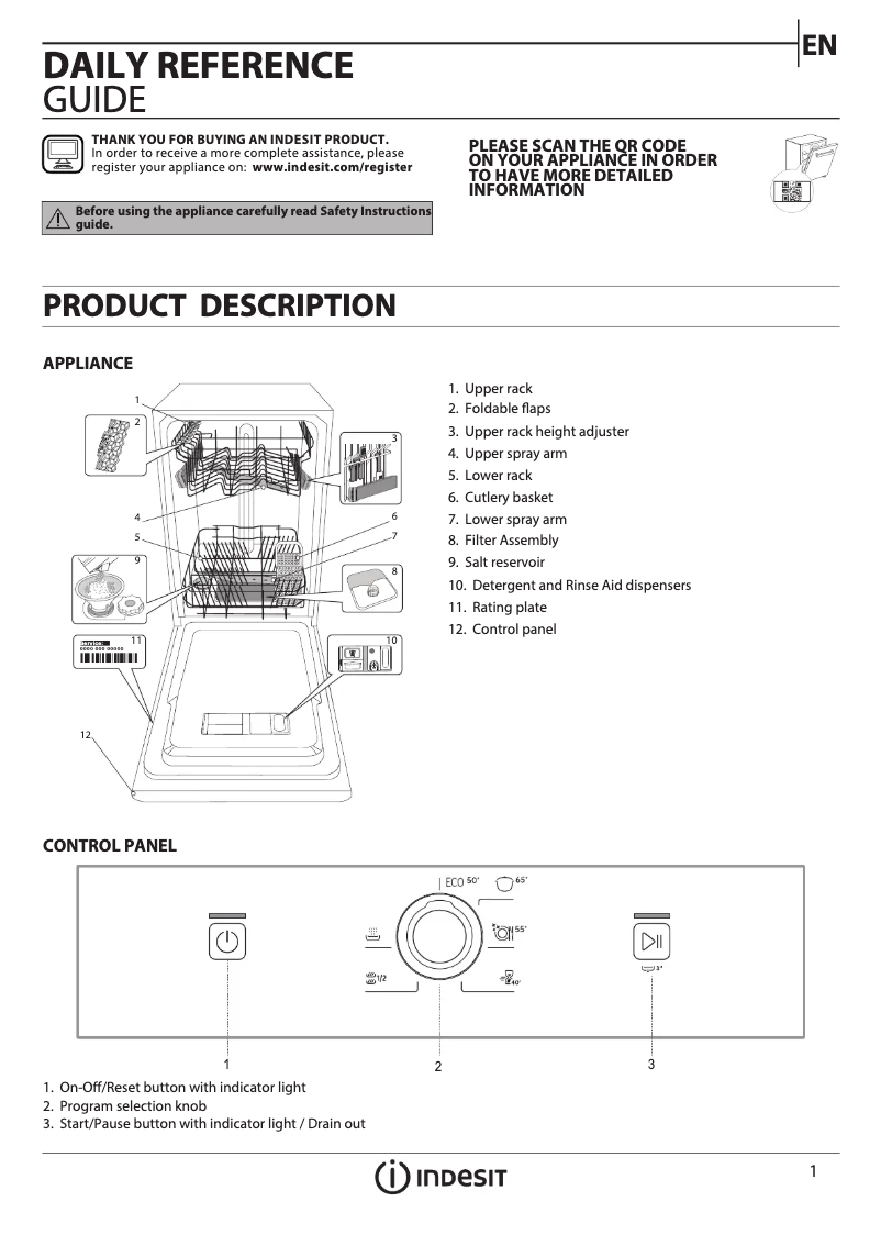Page 1 de la notice Manuel utilisateur Indesit Slimline DF9E 1B10 S