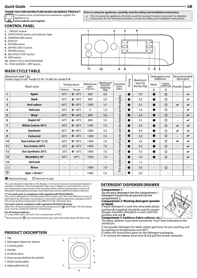 Page n°1 - Manuel utilisateur Indesit XWDE 751480X S UK