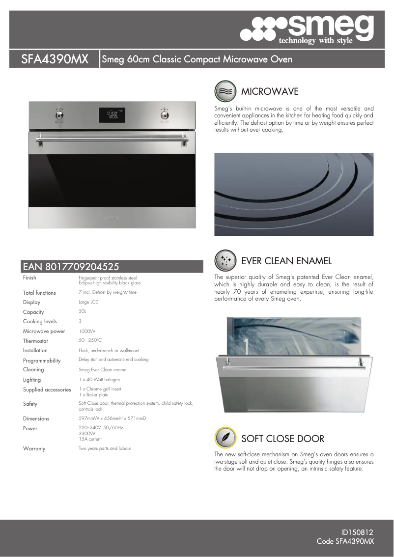 Page n°1 - Fiche technique Smeg SFA4390MXK
