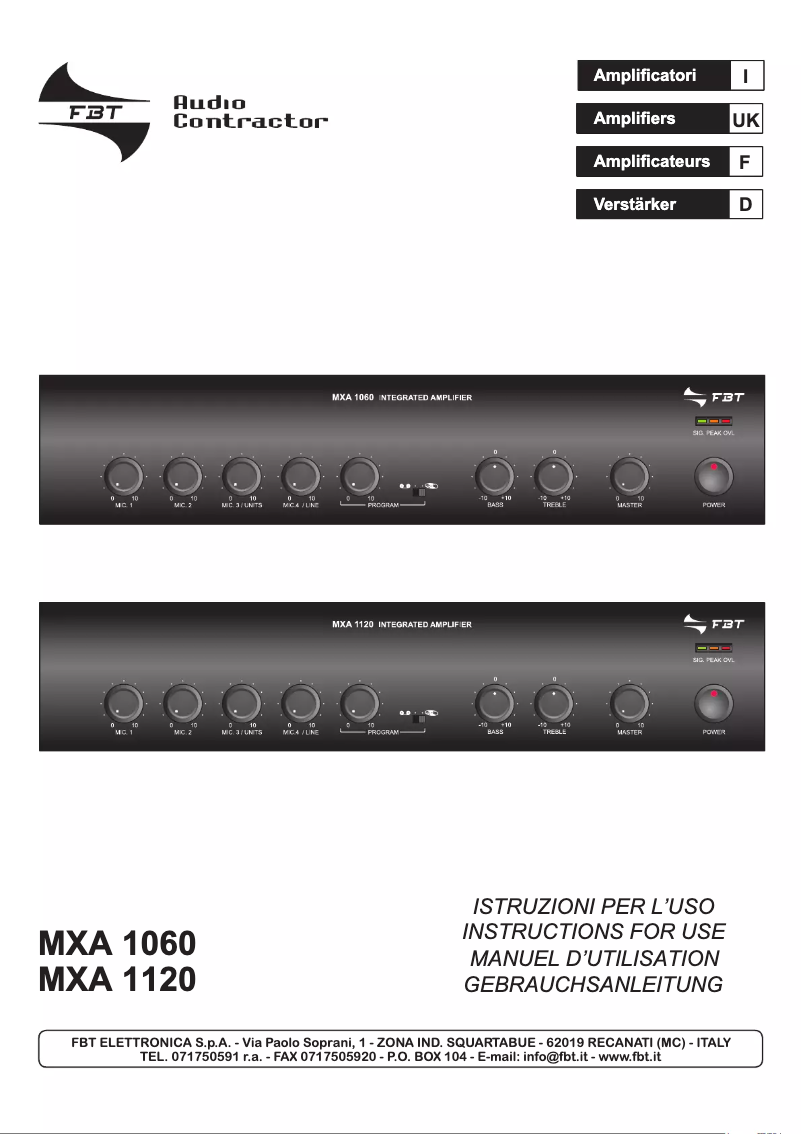 Page n°1 - Manuel utilisateur FBT MXA 1060