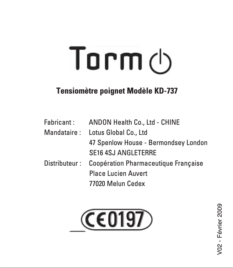 Page n°1 - Manuel utilisateur Torm KD-737