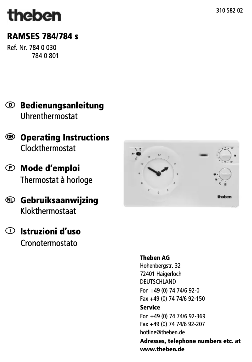 Page n°1 - Manuel utilisateur Theben RAM 784 S