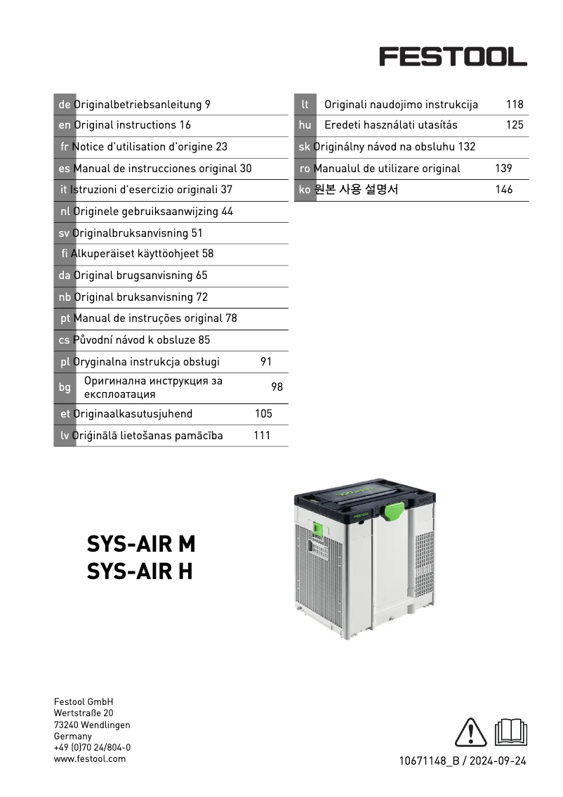 Page 1 de la notice Manuel utilisateur Festool SYS-AIR M