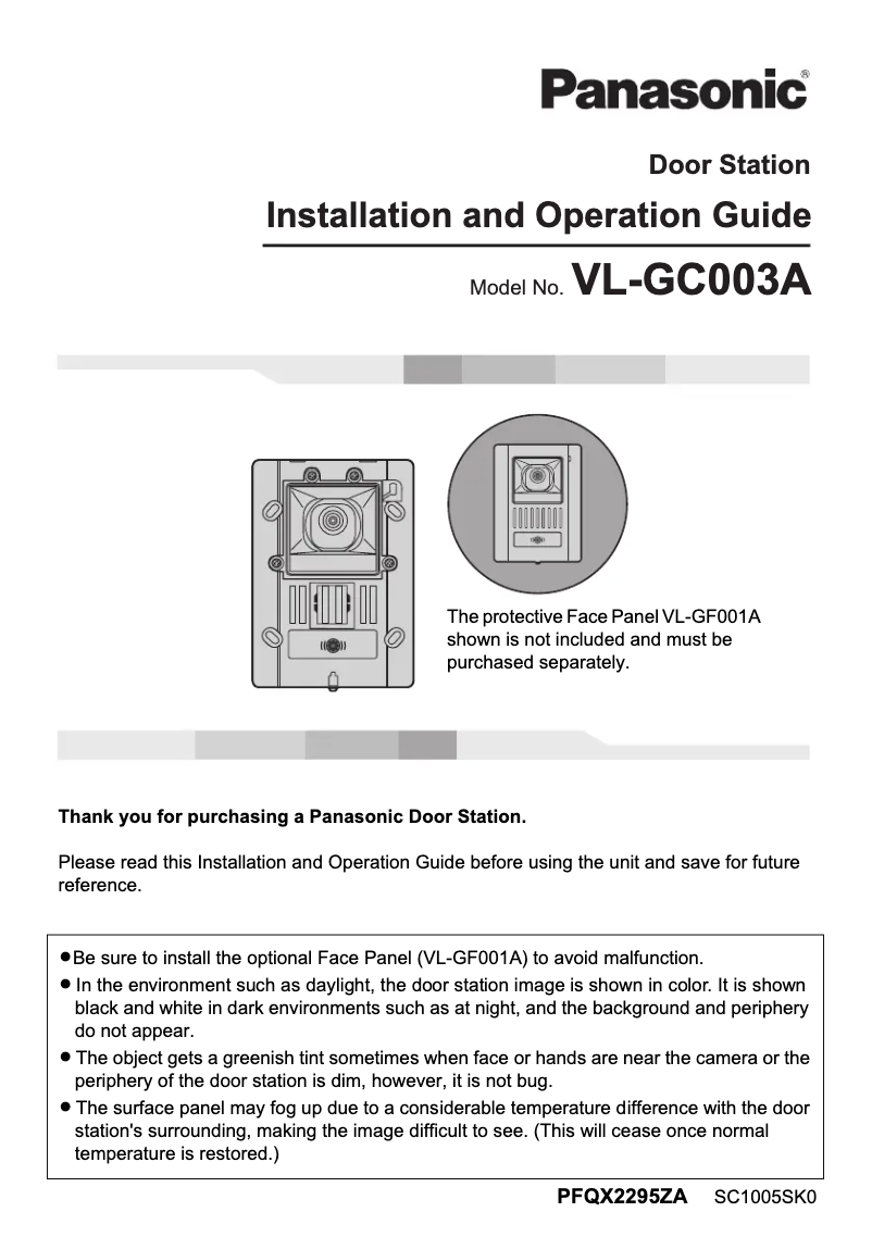 Page 1 de la notice Manuel utilisateur Panasonic VL-GC003A