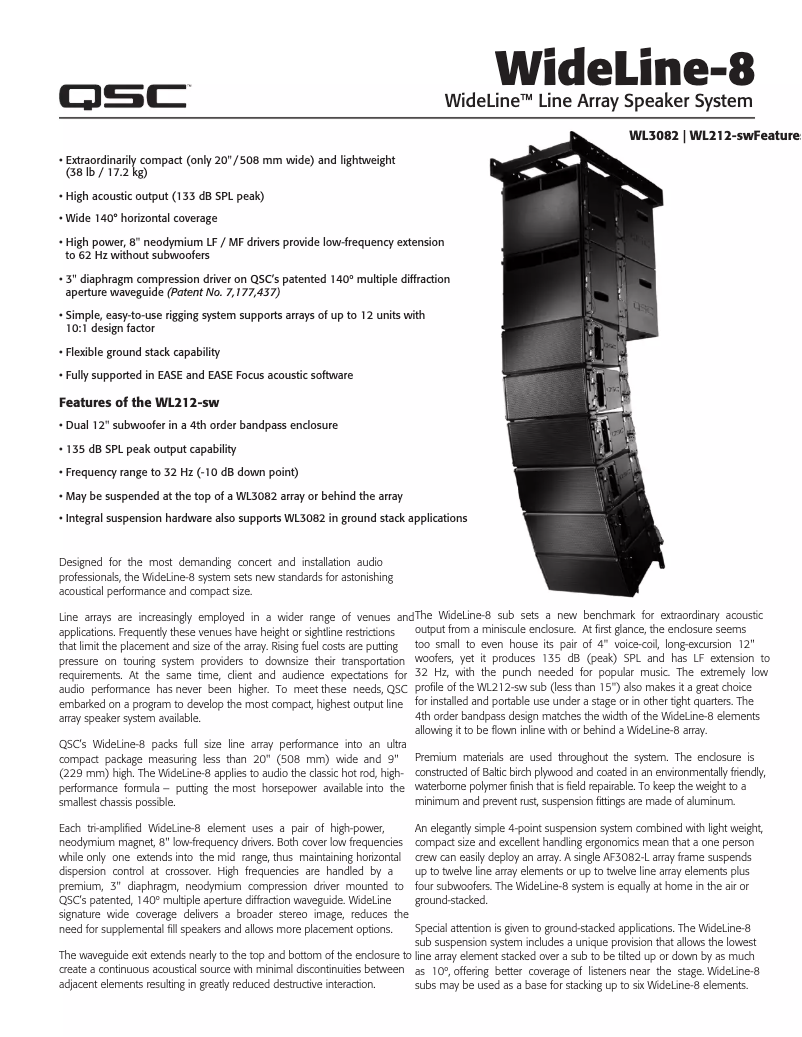 Page 1 de la notice Fiche technique QSC WL3082