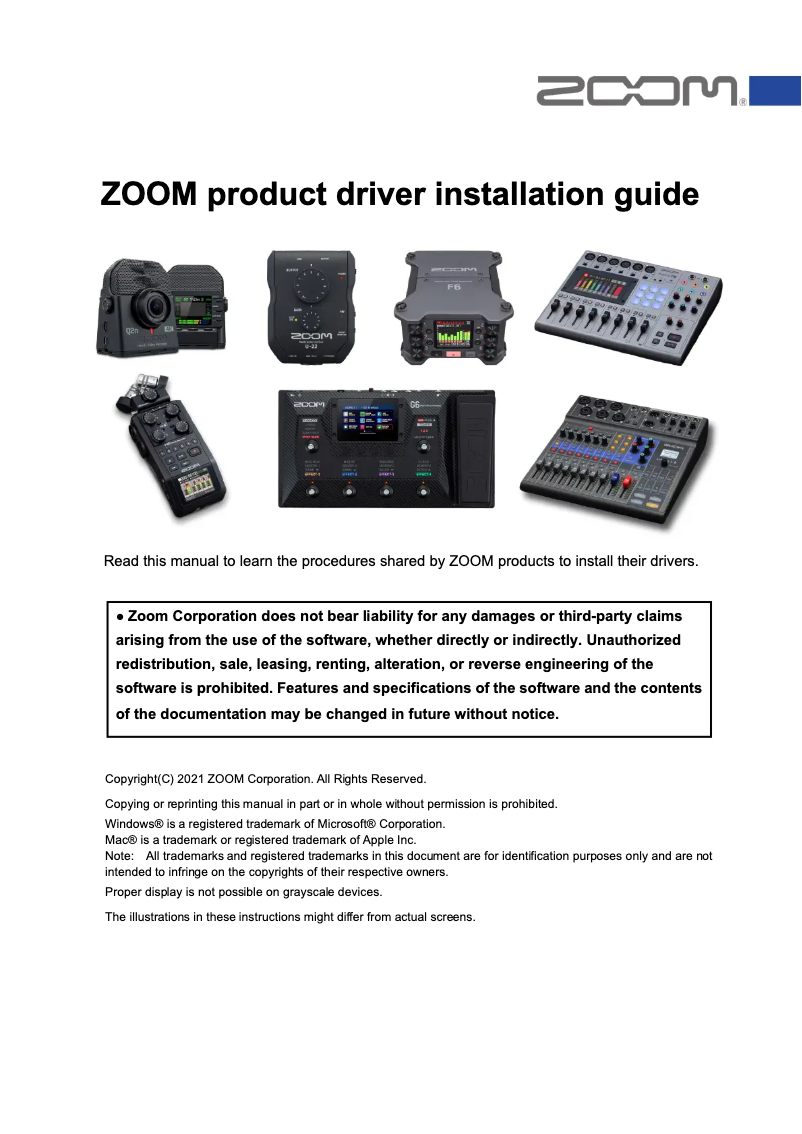 Page n°1 - Guide d'installation Zoom B6