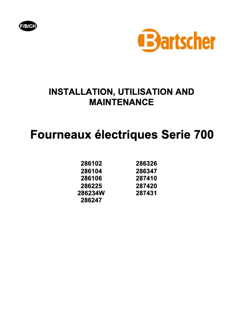 Page n°1 - Manuel utilisateur Bartscher 286106