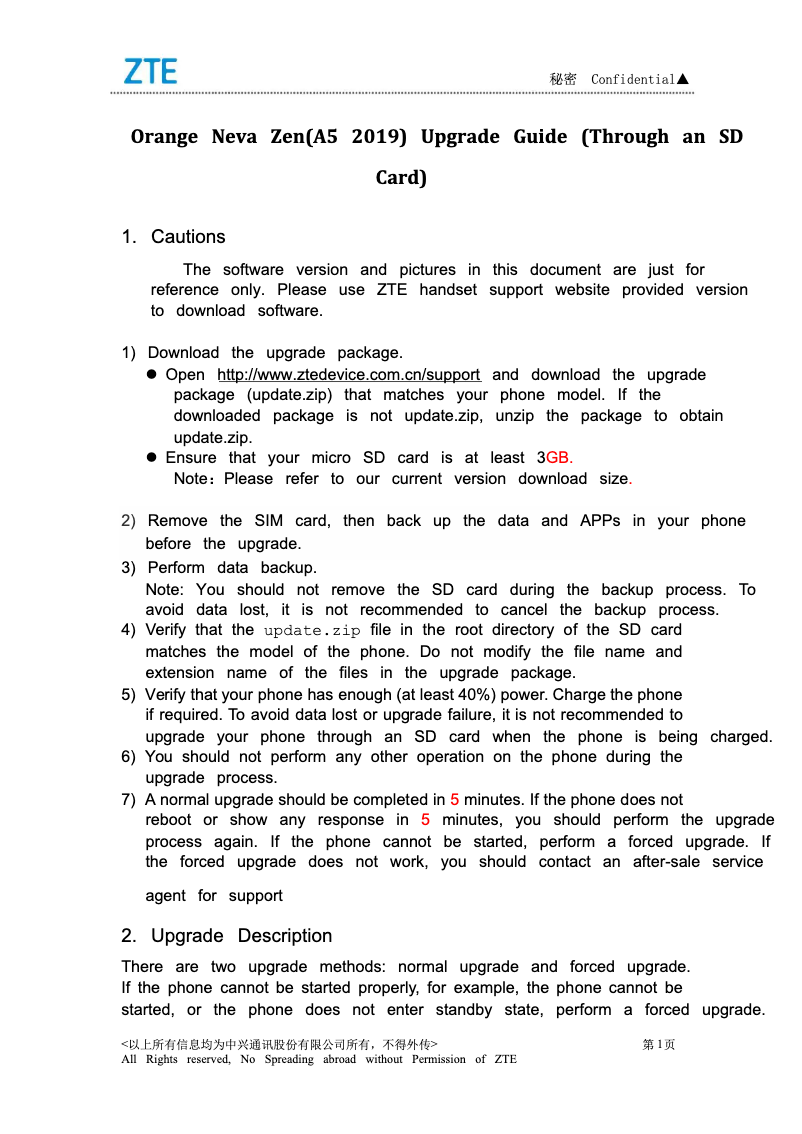 Page 1 de la notice Manuel utilisateur ZTE Orange Neva zen